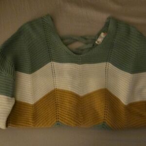 Striped Crewneck Sweater in Sage, Cream & Mustard